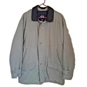 Dockers Chore Coat L Brown Leather Trim Collar Full Zip Casual Barn Jacket